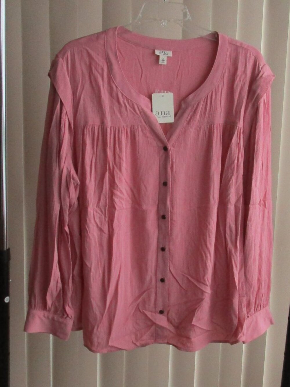 A. N. A. Long Sleeve Button Front Blouse woman 2X - rose pink